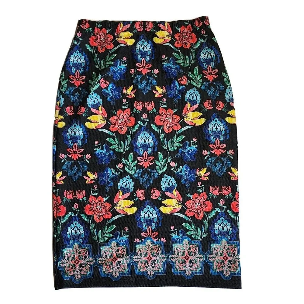 Slinky Brand Skirt Womens Size M Medium Black Multicolored Floral Pull On